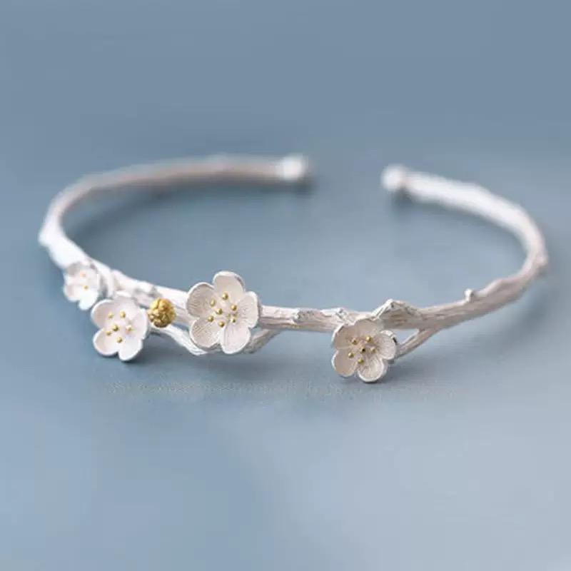 BECLUB Silver Color Hiphop Thick Chain Flower Bracelet for Women Men Vintage Handmade Hasp Bracelet Birthday Gift