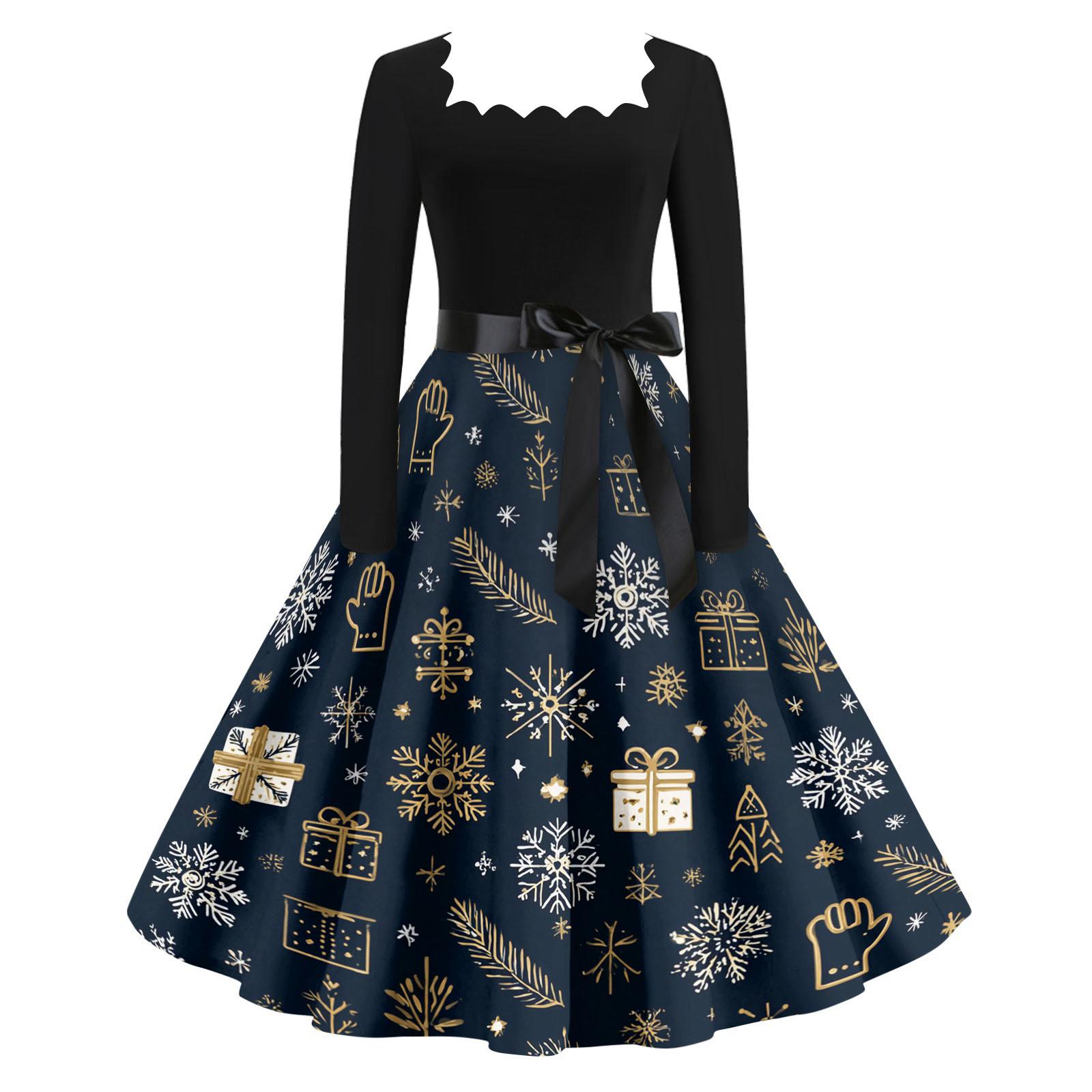 

Women s Casual Fashion V Neck Christmas Printed Vintage Dress L