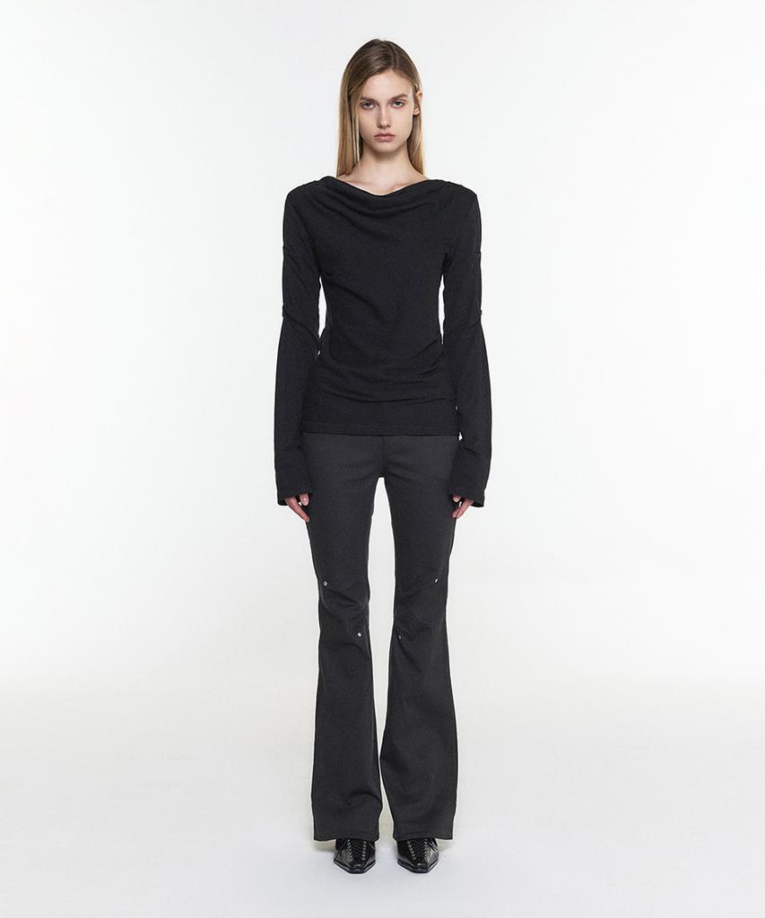THREE TO EIGHTY Studded Panel Line Bootcut Pants Black