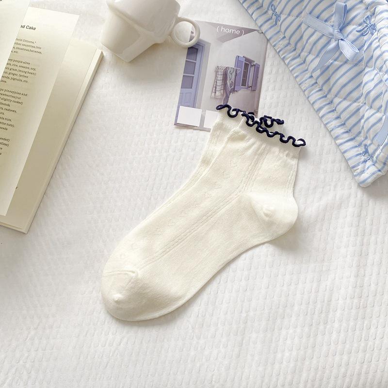 2026 Spring/Summer Heart Ruffle Combed Cotton Ankle Socks: Breathable, Sweat-Absorbing, Japanese Style for Women