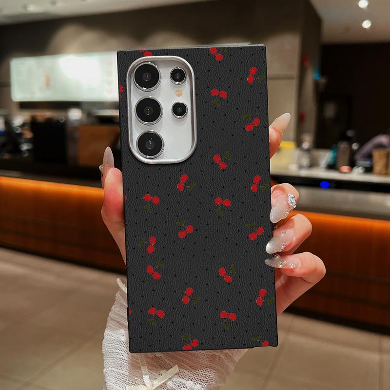 Cherry Wave Point Print Soft Phone Case For Samsung S25 Ultra S24 FE S23 S22 A16 A56 A55 A36 A15 A26 TPU Matte Leather Texture Shockproof Slim Cover