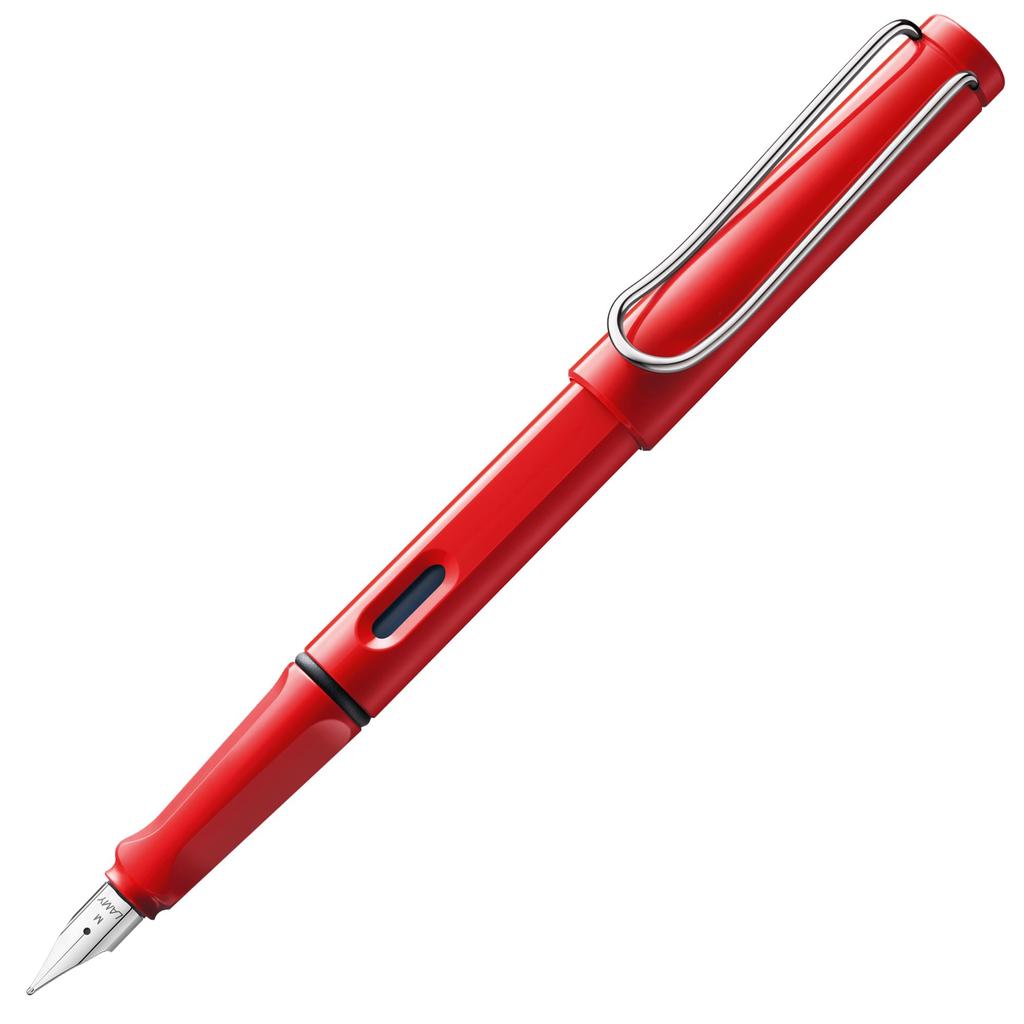 LAMY Safari Red Fountain Red Ergonomic Grip and Polished Steel Size F Ideal for Writing and Calligraphy Includes LAMY T10 Blue Ink Cartridge Pen, -