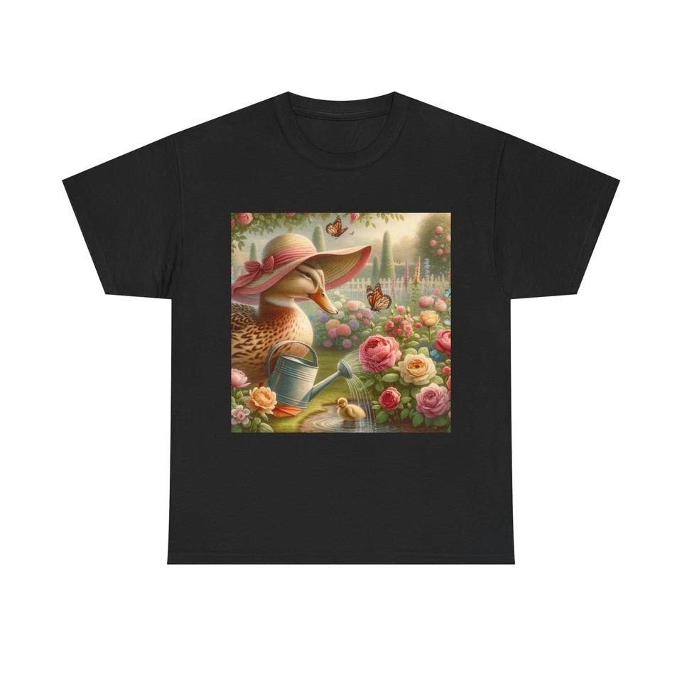 Unisex Adult T Shirt Vintage Duck Gardener with Sunhat L