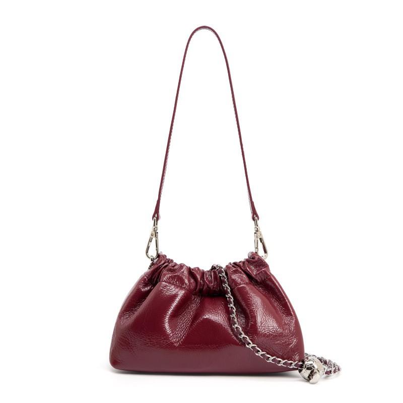 Little Golden Ball Chain Wrinkled Cloud Bag Handbill Shoulder Underarm Black Leather Design Unique Crossbody
