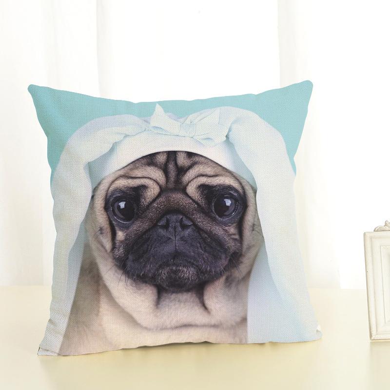 Niedlicher Mops-Hund-Druck-Kissenbezug, kreativer Mops-Baumwoll-Leinen-Kissenbezug, dekorativer Kissenbezug, Wohnaccessoires-Kissenbezug