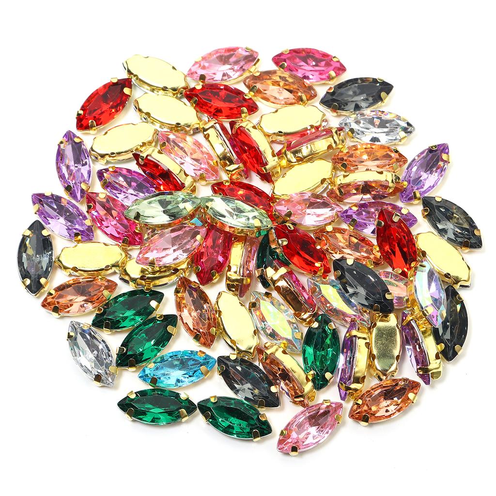 50 Stück Bunte Pferdauge Zum Aufnähen Acryl Strasssteine Mit Goldener Kralle Glas Kristall Zum Aufnähen Perlen Für Kleidung Kopfbedeckung Dekoration