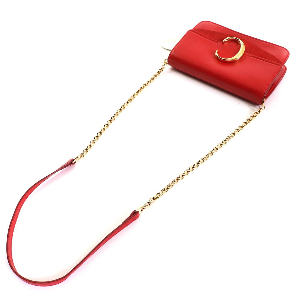 Excellent Chloe Shoulder Bag Chloe C logo suede leather chain Red Cowhide CHC19SS192A37640 Used