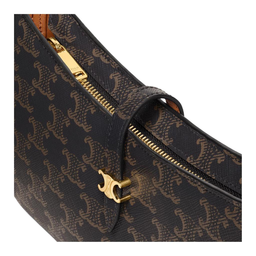 Celine Triomphe Tina Logo Print Zipper Closure Lambskin Shoulder Bag Women Shoulder Bag Black 123052DQW-38NO