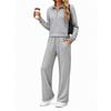 Women's Casual Half Zip Hoodie with Collar and Wide Leg Pants Set