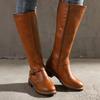 Winter Women's Riding Boots Round Toe Chunky Heel High Boots Women's Buckle Platform Shoes Botas