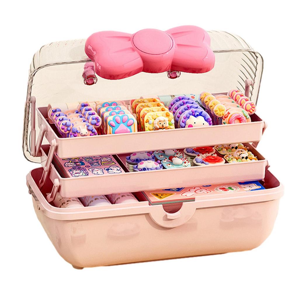 Hair Accessories Organizer Box Girls Hair Bows Storage Box With Handle Three-Layer Organizer For Nail Hair Accessories Makeup