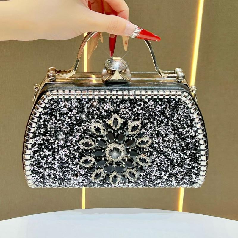 Вечерняя сумка, Нишевая сумка-конверт с полными бриллиантами, Сумка через плечо, Банкетная сумка чёрный