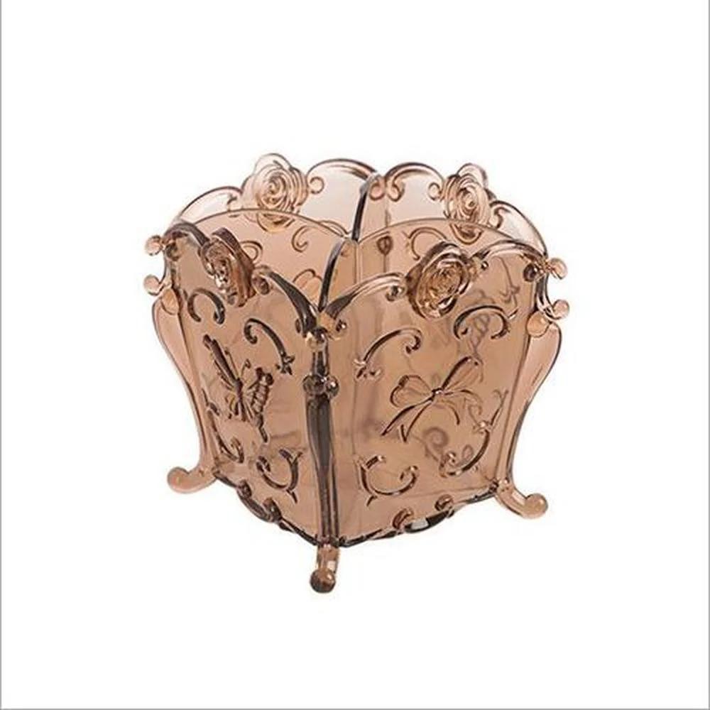 

Прозрачный косметический органайзер Пластиковая коробка Органайзер для макияжа Коробка для хранения помад и кистей для макияжа Винтажная резная настольная отделка A