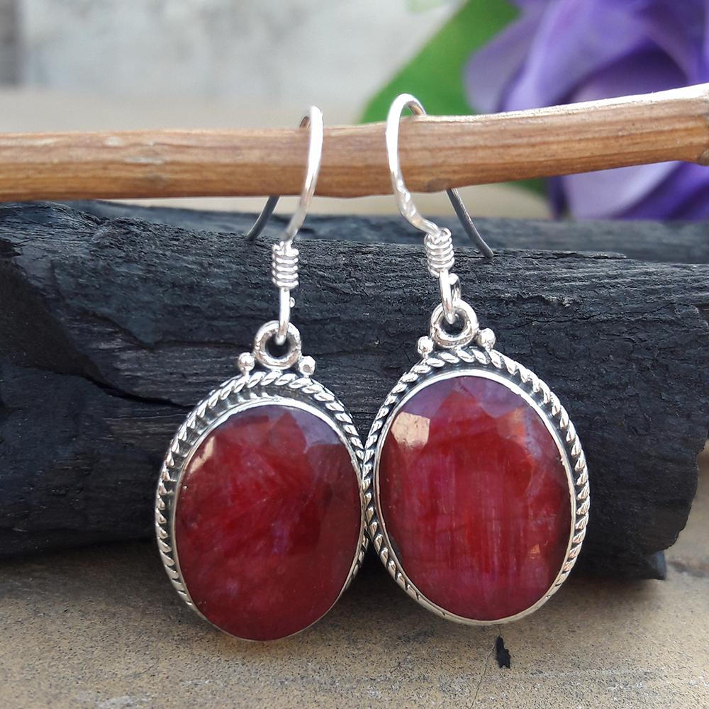 Red Ruby Earring, Oval Earring, Handmade Earrings, 925 Sterling Silver Earrings, Gift for Her, Light Weight Earrings