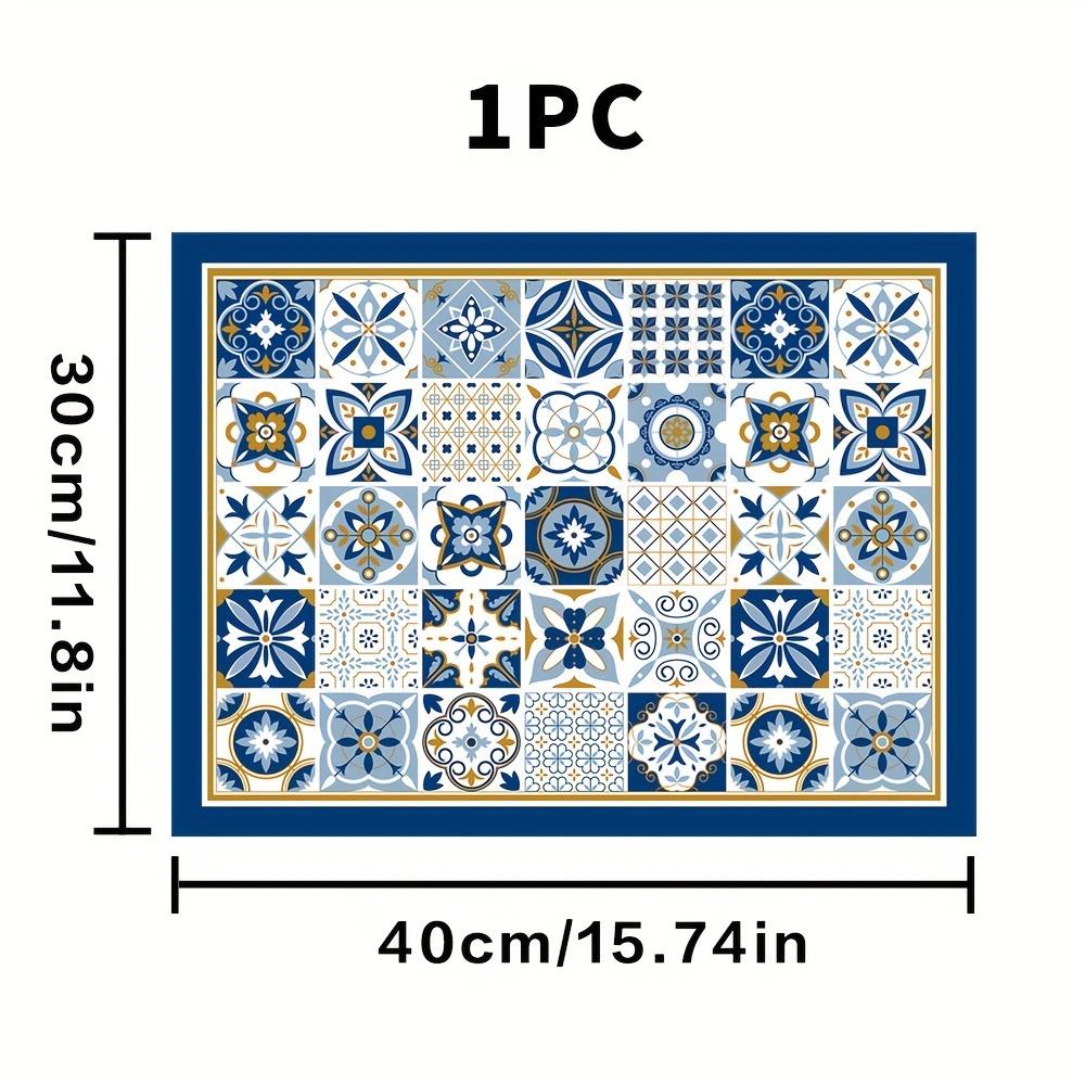 1Pcs Rubber Drying Mat With Retro Blue Simple Print For Coffee Shop Kitchen Carpet Tableware Durable Diatom Mud Table Mat Pet Mat Coffeeware