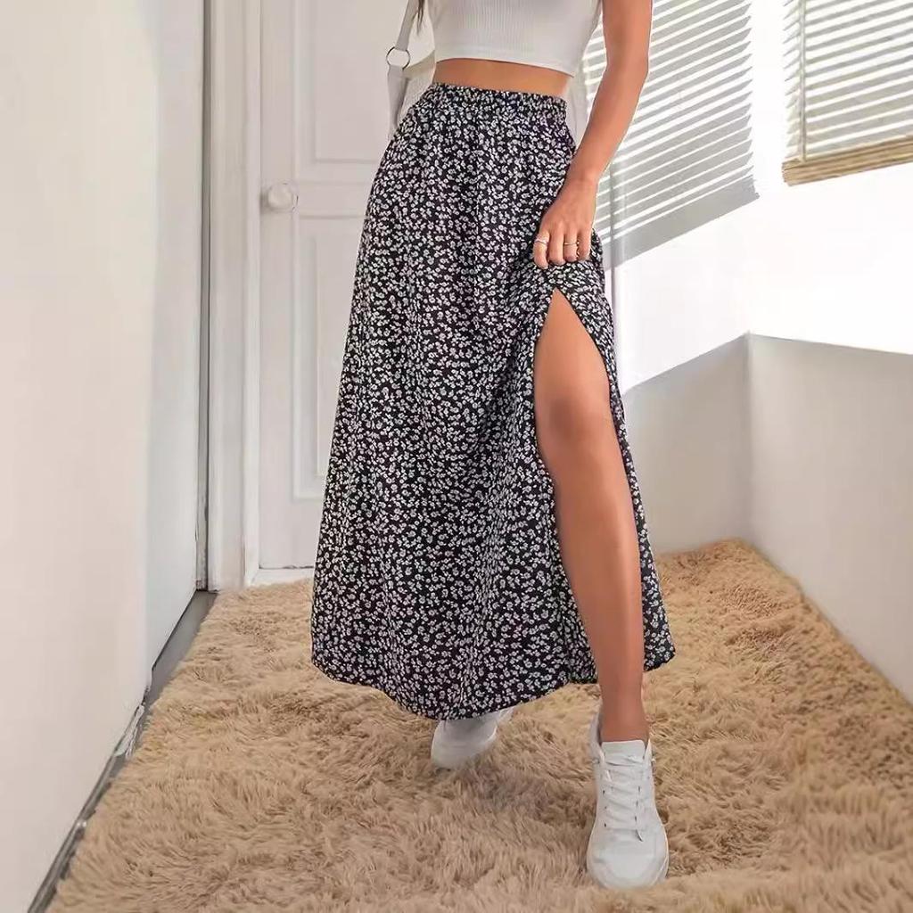 Fustă casual europeană și americană, cu talie mijlocie, în formă de A, cu fantă