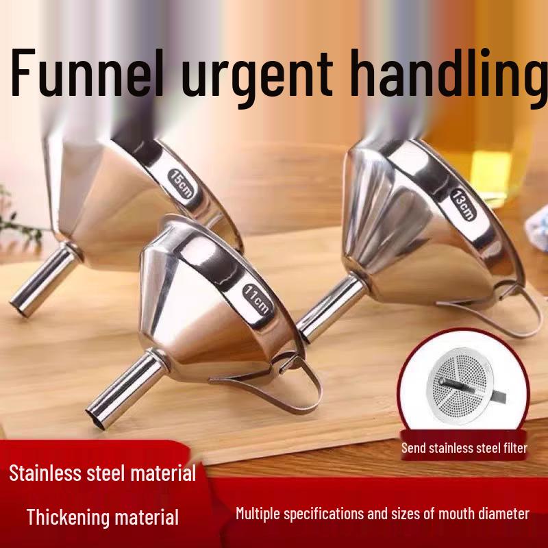304 Stainless Steel Oil Funnel with Filter – Small Diameter, Food Grade for Household Use