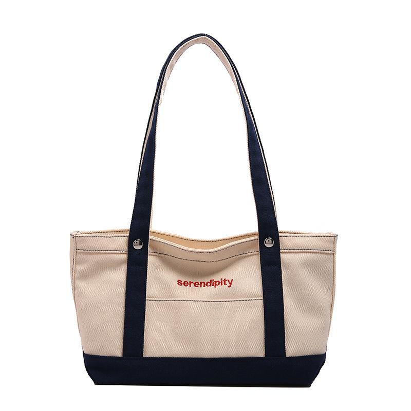 Fashion letter embroidery casual tote canvas bag 2025 new versatile texture shoulder bag bag