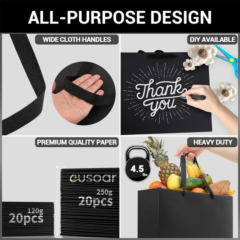 10/30 Pcs Black Paper Gift Bags, Heavy Duty Handled Tote Bags Multipurpose for Birthday Wedding Daily Use 8.6x3.9x7 Inch