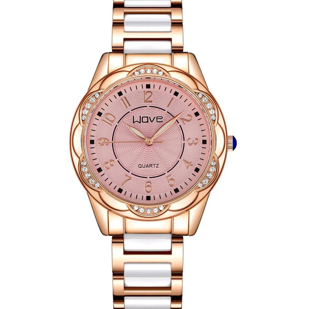 Versatile Casual Lace Round Diamond-Encrusted Ladies Quartz Watch Butterfly Buckle Imitation Ceramic Watch Light Luxury
