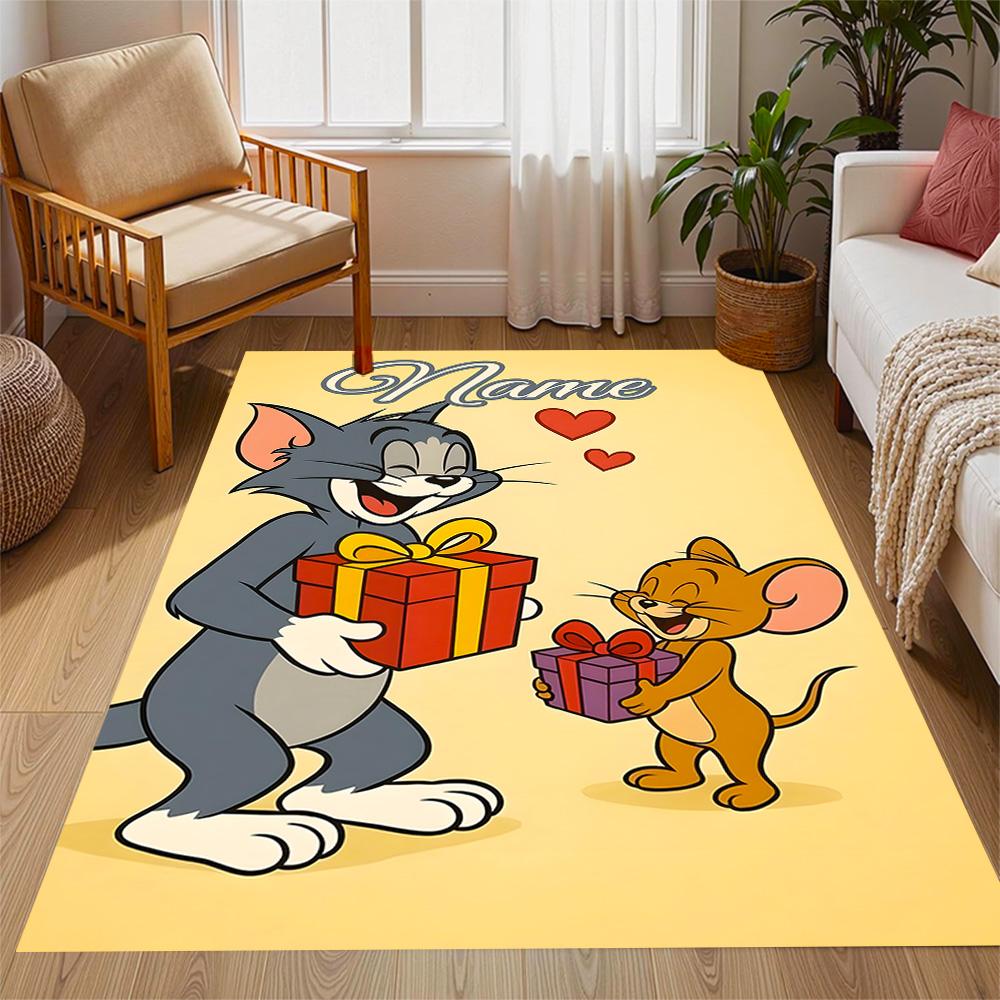 Looney Tom Jerry's Valentine Customized Name Floor Rug Office Rug Design for Balcony Living Rooms Study room Hallway Antislip Carpet Office home decor