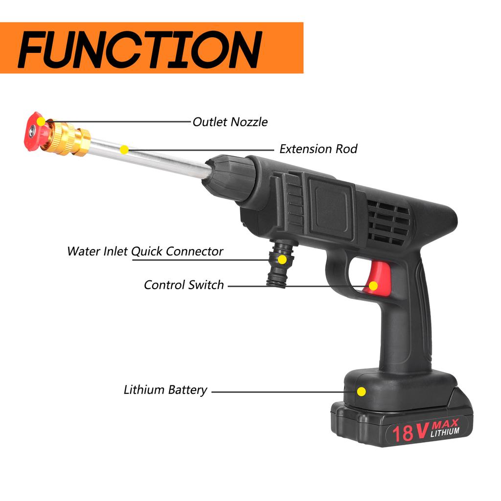 18V Household Cordless High Pressure Car Wash Tool Portable Vehicle Cleaning Machine Automobile