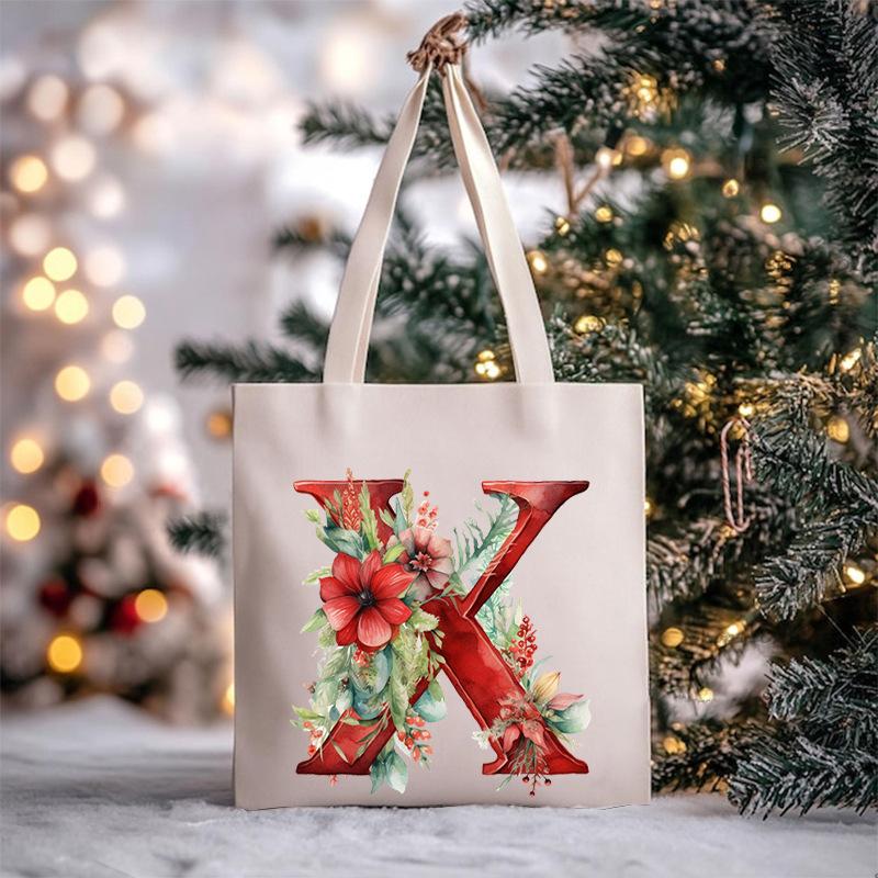 Christmas letter flower print niche trend tote bag shoulder bag