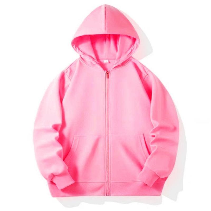 Felpa con cappuccio e zip in cotone color caramella per ragazzi e ragazze - Felpa con colletto alto e tasche, 110-170 cm, 280g, Versione tinta unita.