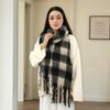 Korean Fringe Plaid Cashmere Scarf Shawl Women Warm Thick Mohair Scarf Pashmina Fashionable Soft Tassel Scarf Neck Protection