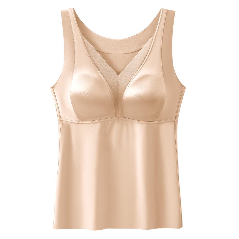 Women's Seamless Silk Lace Vest with Built-in Bra - Plus Velvet, Brushed for Warmth - Perfect for Autumn and Winter