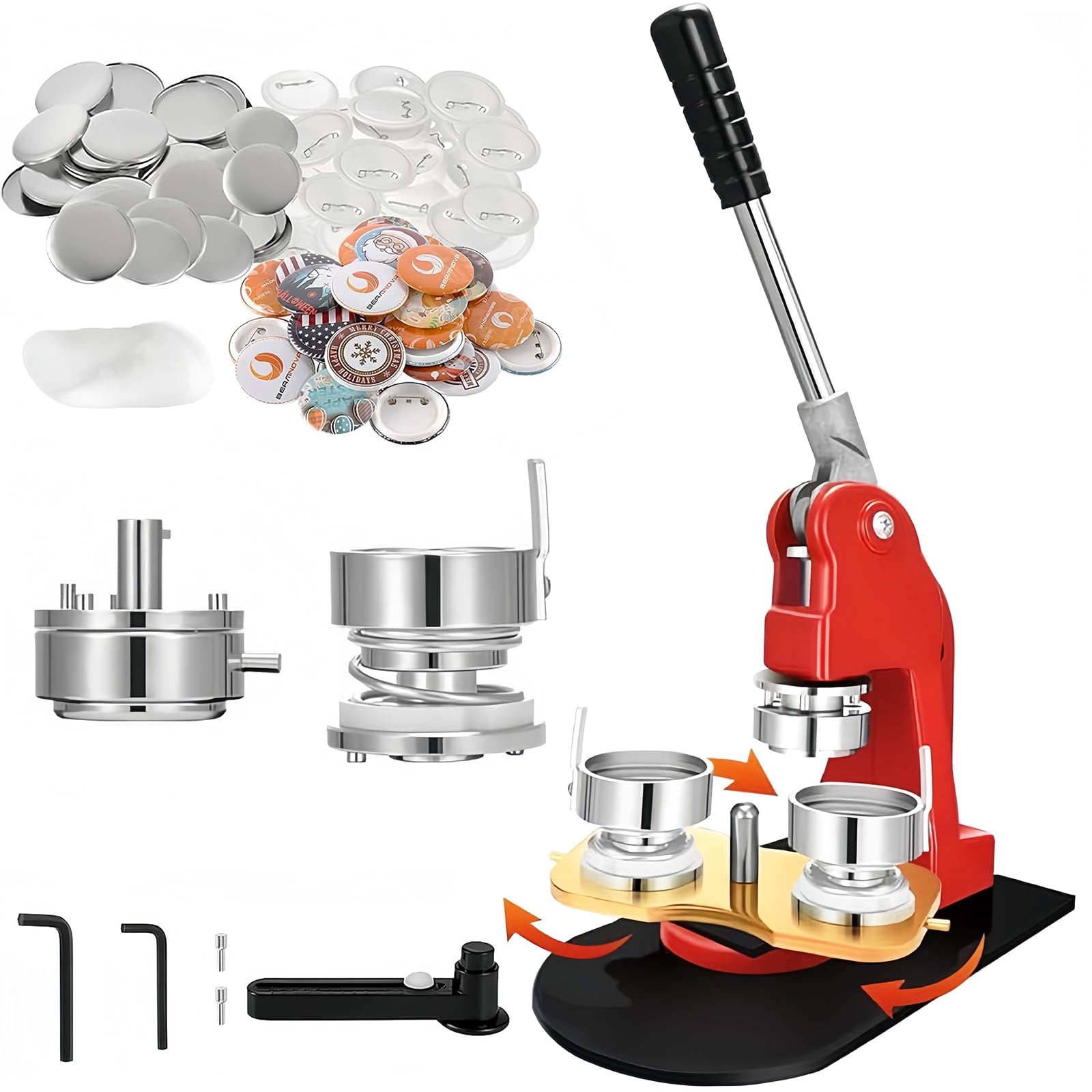 

FNRPQB Машина для изготовления закатных значков 44 мм Новая вращающаяся машина для закатных значков с 300 материалами для значков Машина для закатных значков Машина для изготовления закатных значков Машина для закатных значков Значок своими руками