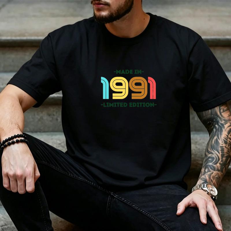 Made In 1991 Limited Edition Retro Multicolor Line Number Graphic T Shirt Unisex Unisex Unisex 34th Birthday Casual Gift Tee