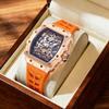 New Stainless Steel Skeleton Electroplated Rose Gold Watch 3ATM Mechanical Watch for Orange Strap Sapphire Crystal Glass