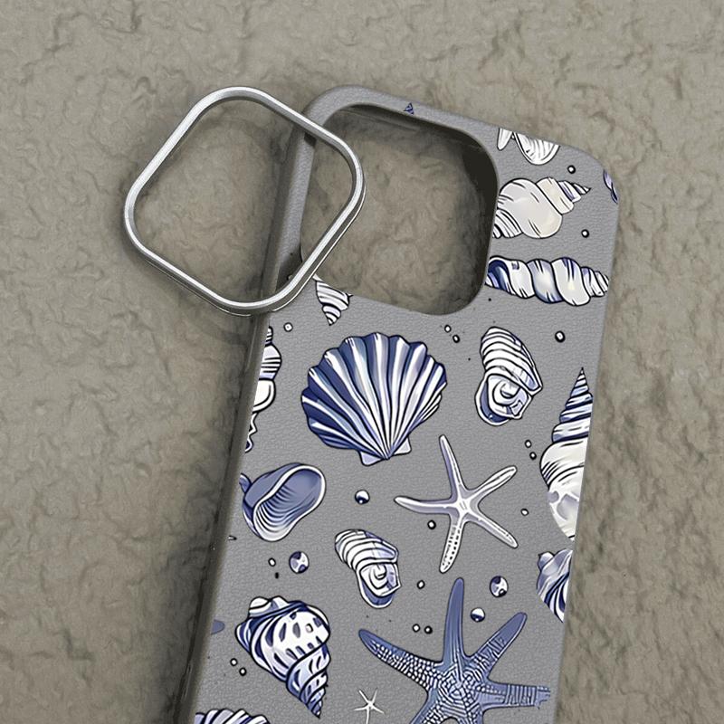 Starfish Printed Silicone Case For iPhone 16 Pro Max 14 15 Plus 13 12 Pro Max 11 Shockproof Leather Texture Soft TPU Phone Cover