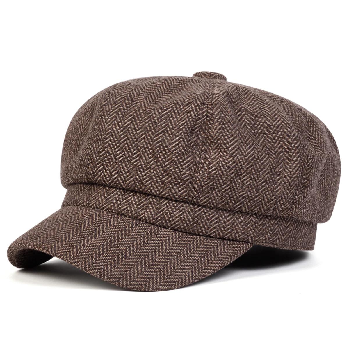 

Unisex Herringbone Personality Newsboy Hat Spring Autumn Retro Beret Hats Wild Casual Hats Octagonal Cap