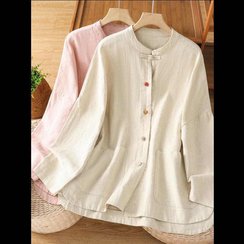 Women's Autumn Zen Cotton Linen Shirt Jacket with Frog Buttons