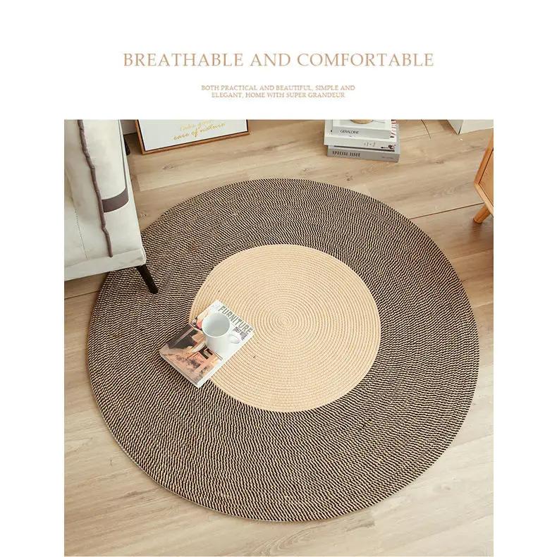 Rug for Bedroom Woven Round Carpet Cotton Linen Mat Japanese Balconies Living Room Rug Floor Coffee Table Anti-slip Area Rug