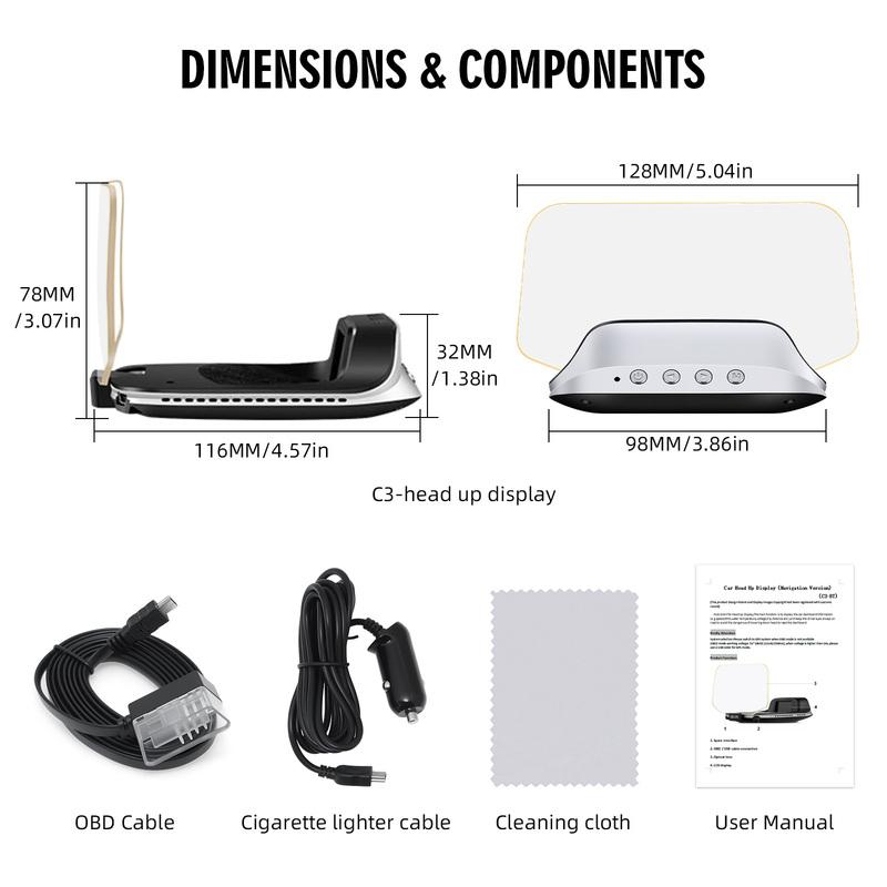 C3 Navigation HUD Speedometer Mirror OBD2+GPS Dual Mode OBD2 Head Up Display GPS HUD Digital MPH KMH Water&Oil Temp RPM Voltage
