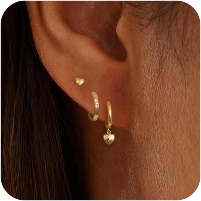 Triple Huggie Stacked Earrings for Women Gold Chain Drop Dangle Earrings Cute Statement CZ Earrings Trendy Dainty Jewelry Gift