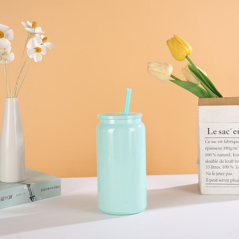 Thermos Cup High Appearance Level Mason Jar Straw Water Cup Simple Thermal Insulation Cold Color Cans