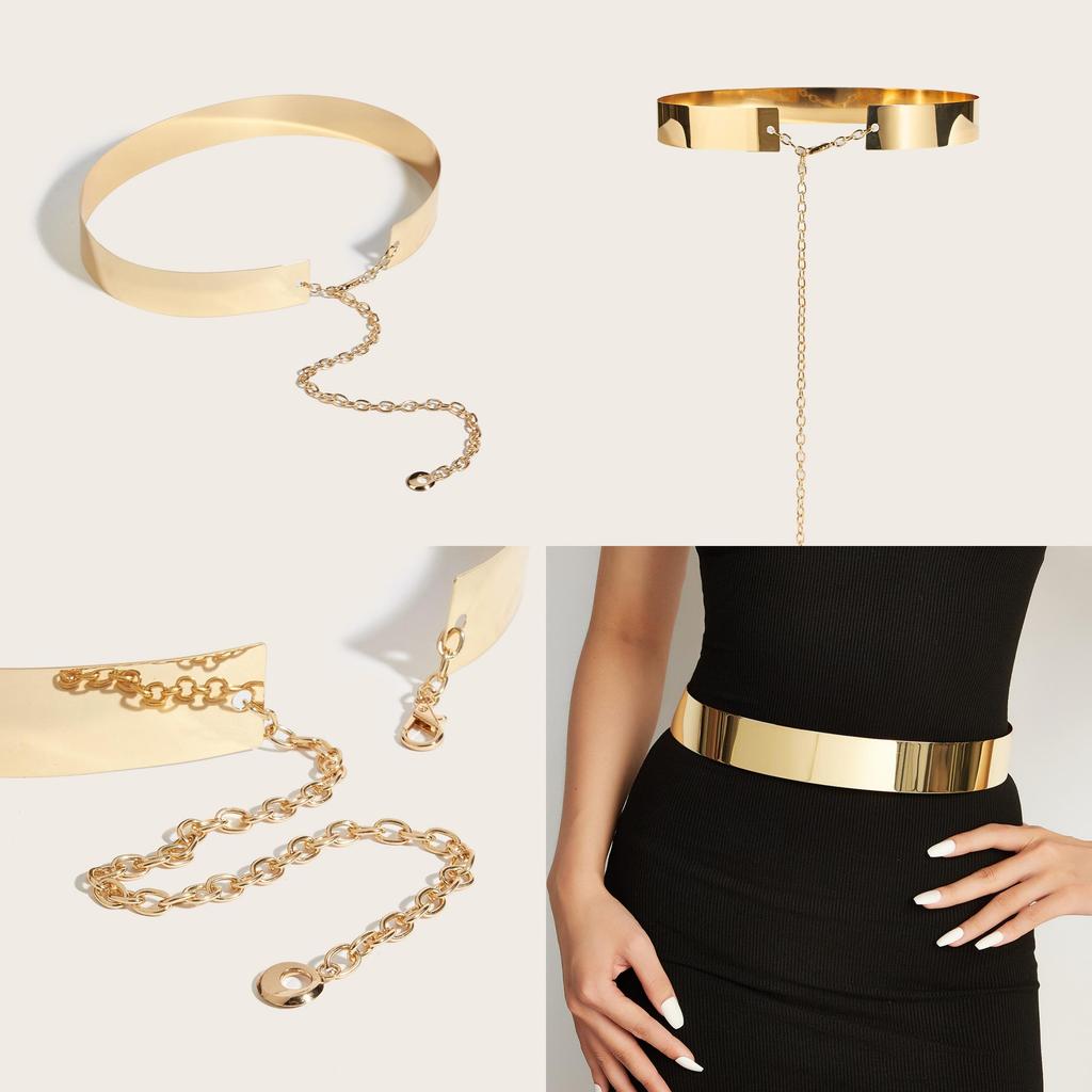 Gold Metal Belt With Lobster Clasp And Extended Chain For Daily Fashion Accessory