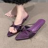Fashion Women Slippers Fashion Bow Pointed Toe Shoes Elegant Dress Woman Heeled Sandals 2025 Sexy New Slides Luxury Sandalias De Mujer