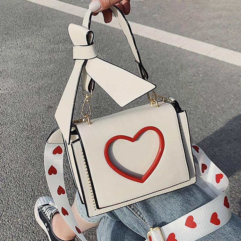 New Fashion Pearl Handle Messenger Bag Women PU Leather Elegant Love Heart Small Square Shoulder Crossbody Handbag For Women