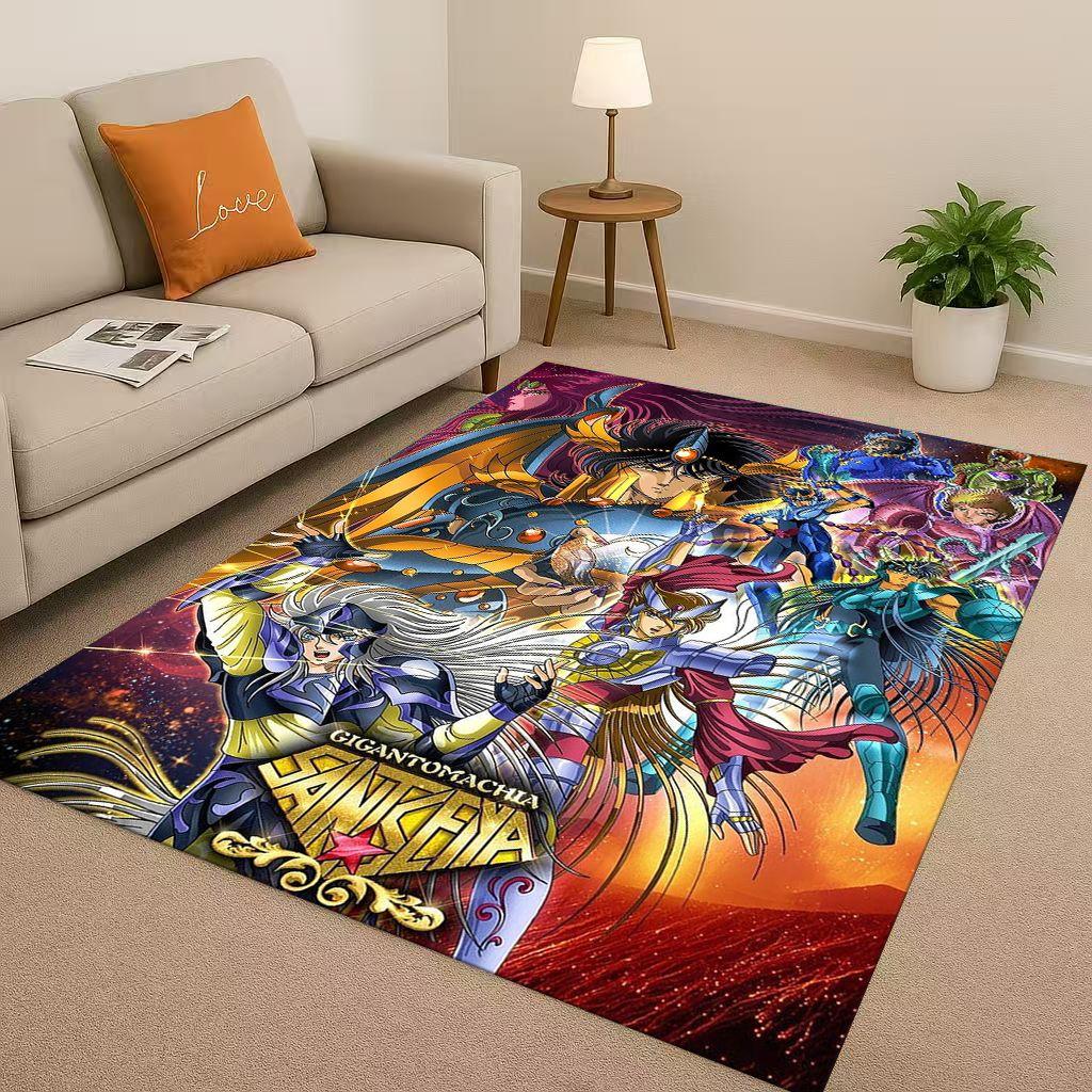 Retro Saint Seiya Shiryu Athena Cartoon Living Room Non Slip Area Rug Carpet for Bedroom Sofa,Easy Clean Home Decor Doormat Kids