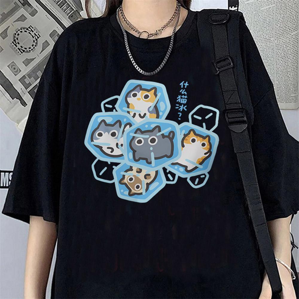 What Cat Ice Is Funny Fun Cat T Shirt Summer Pure Loose Gray Short Sleeved T-shirt Men Women Tees Couple Tops