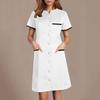 Women's Casual Workwear Solid Color V Neck Short Sleeved Button Pocket Loose Caregiver Dress