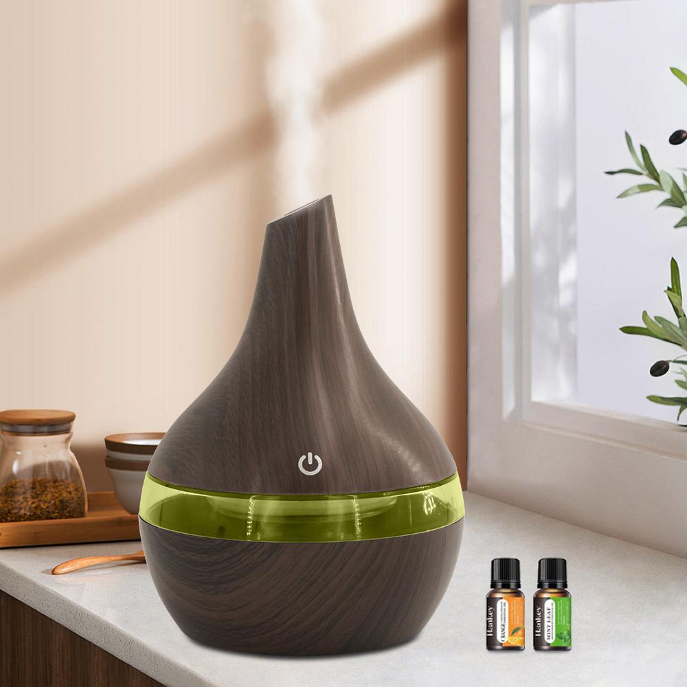 Wood Grain Aroma Diffuser & Cool Mist Humidifier  Perfect for Bedroom, Office, Yoga Spa (Includes 2 Essential Oils)