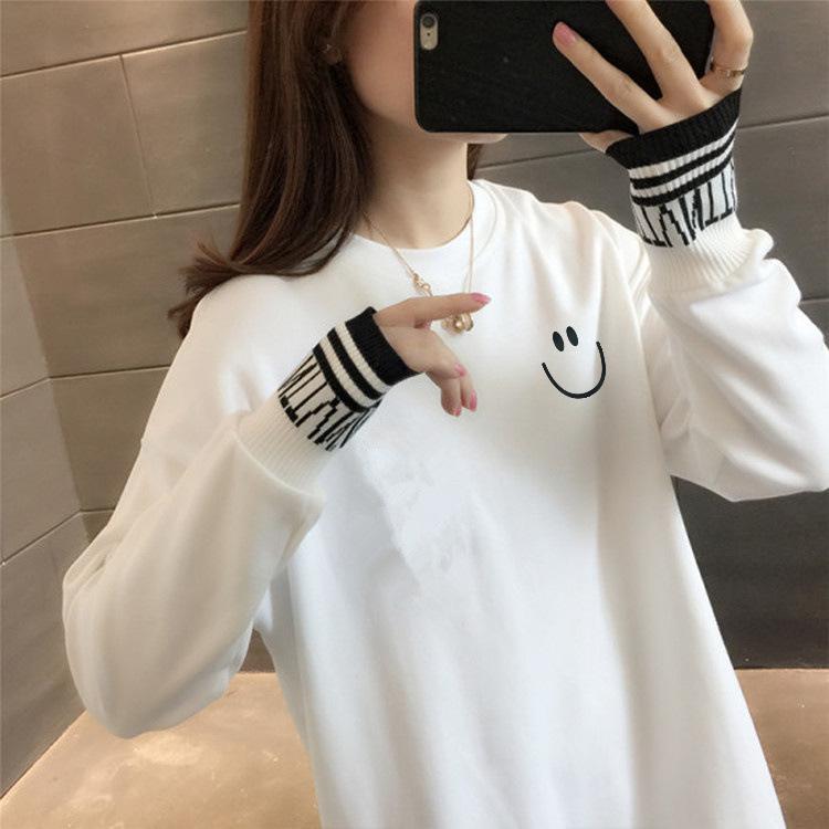 Women's Double-Sided Velvet Long-Sleeve T-Shirt, Autumn/Winter, Korean Style, Plus Size, Mid-Length, Loose Fit, Base Layer.