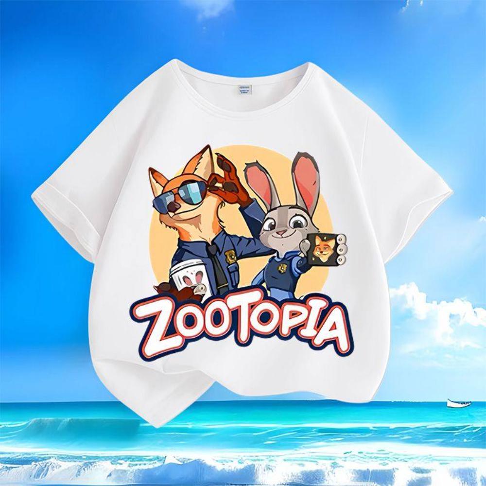 

Зверополис Джуди Никки Ся Новая детская футболка с коротким рукавом, повседневная футболка с круглым вырезом 110