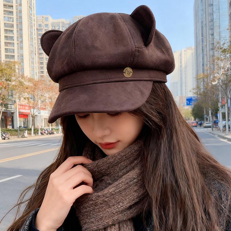 

Осенне-зимний новый замшевый берет, женская ретро маленькая восьмиугольная шляпа, универсальная и милая шляпа художника, тренд M（56-58cm）